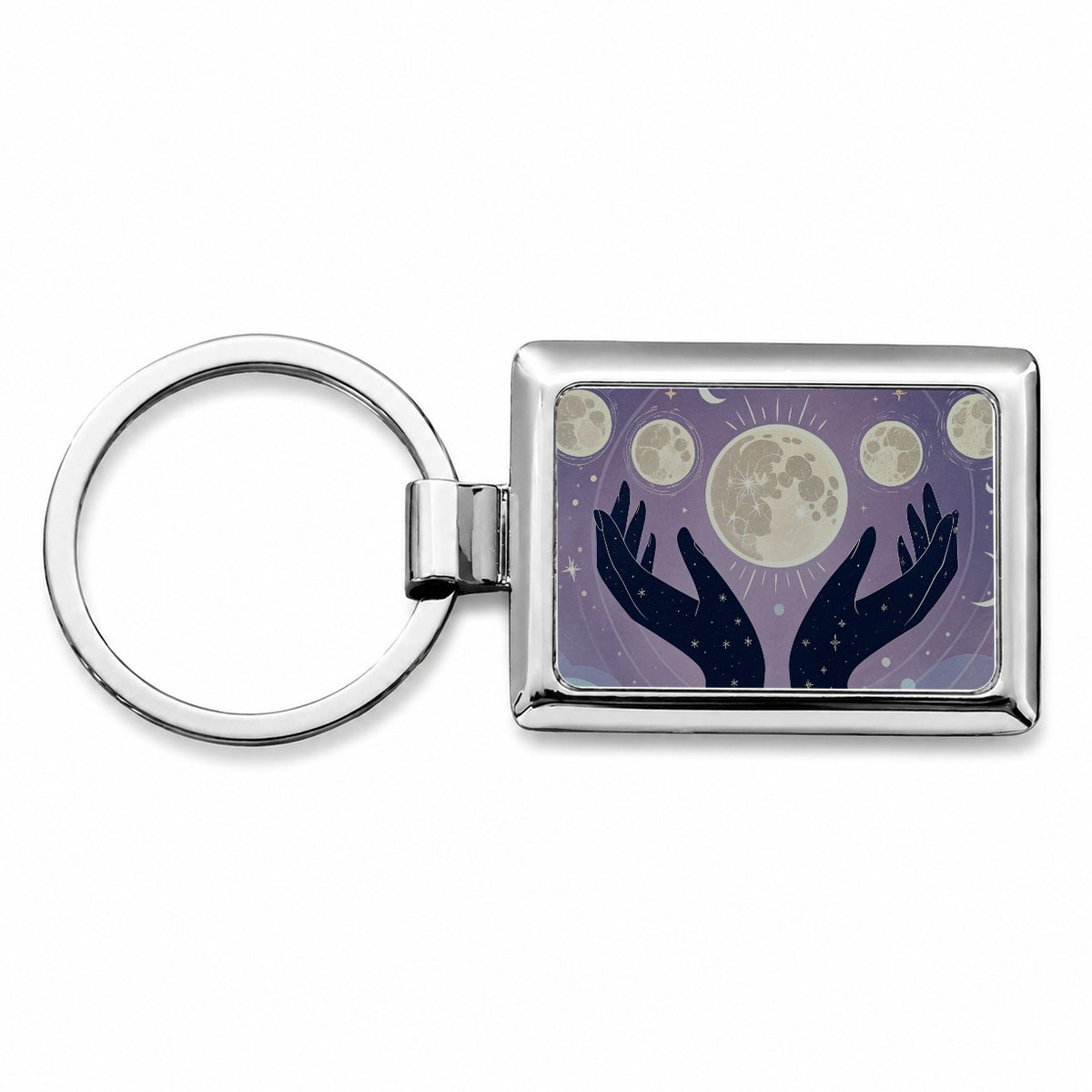 Mystical Moon Phases Rectangle Metal Keychain