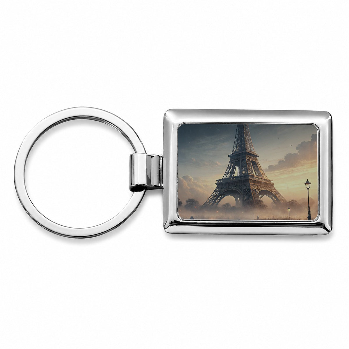 Paris France Eiffel Tower Mist Rectangle Metal Keychain