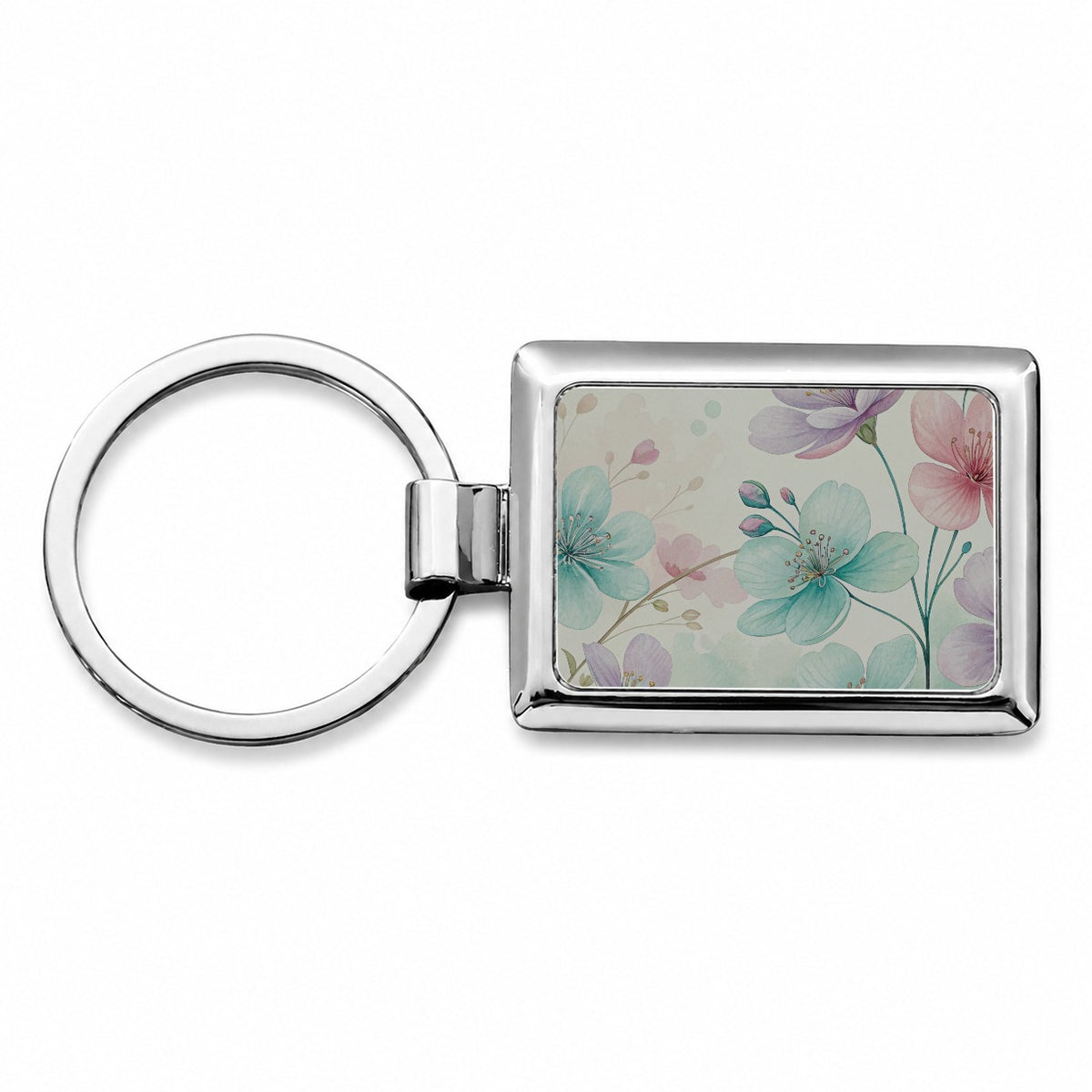 Pastel Flowers Botanical Art Rectangle Metal Keychain