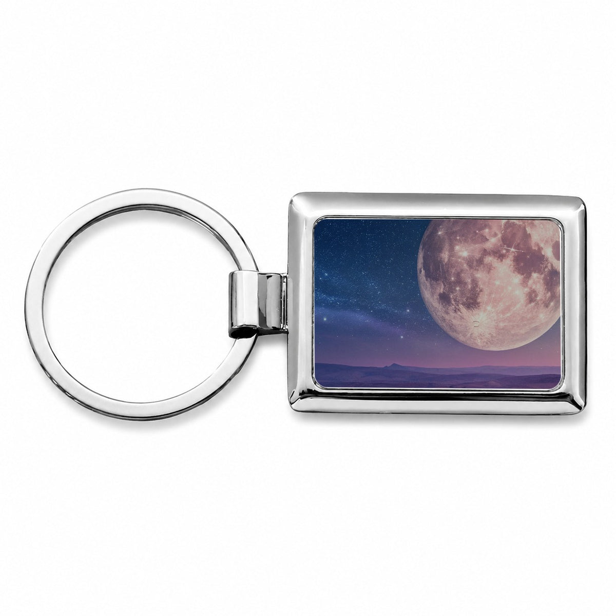 Pastel Moon At Night Rectangle Metal Keychain