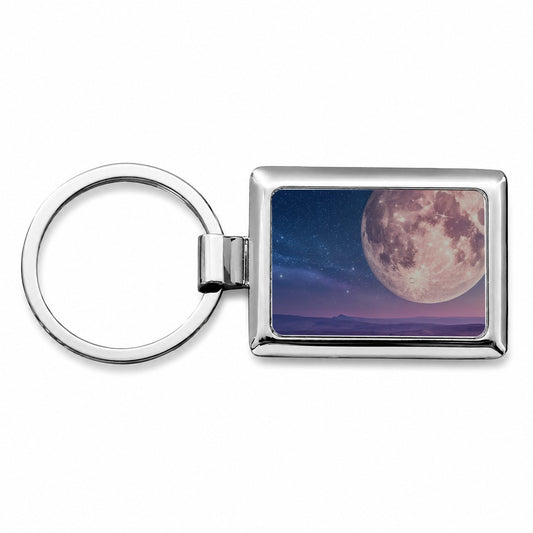 Pastel Moon At Night Rectangle Metal Keychain