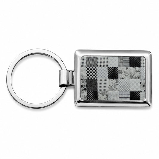 Patchwork Quilt Black White Rectangle Metal Keychain