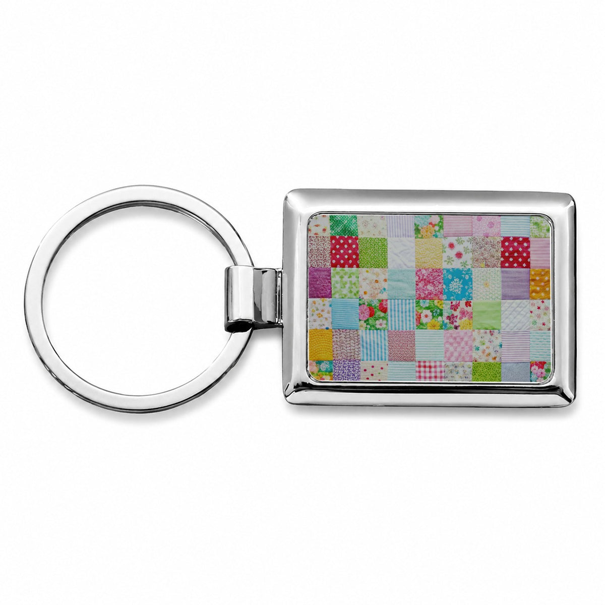 Patchwork Quilt Colorful Rectangle Metal Keychain