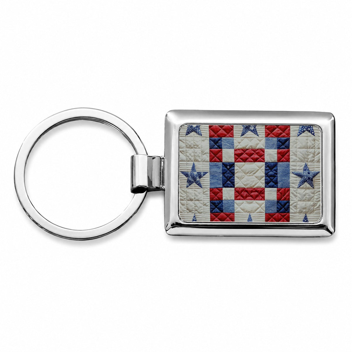 Patchwork Quilt Patriotic Rectangle Metal Keychain