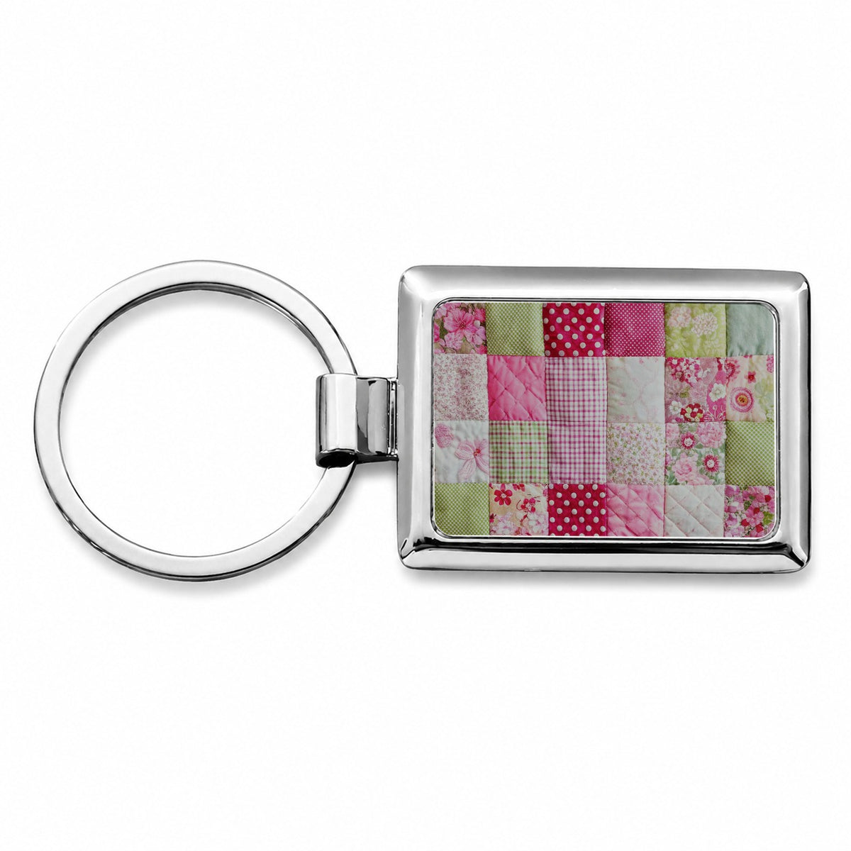 Patchwork Quilt Pink Rectangle Metal Keychain