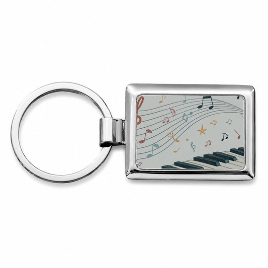 Piano Music Flow Rectangle Metal Keychain