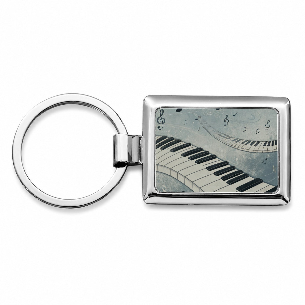 Piano Music Flowing Keys Rectangle Metal Keychain