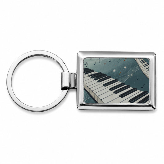 Piano Music Wave Rectangle Metal Keychain