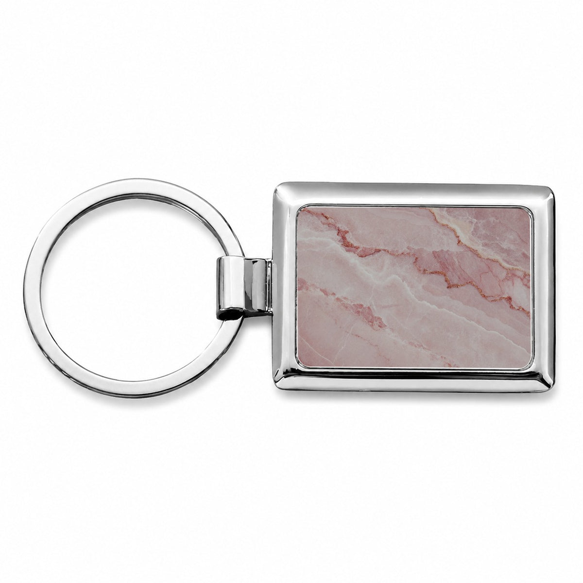 Pink Marble Pattern Rectangle Metal Keychain