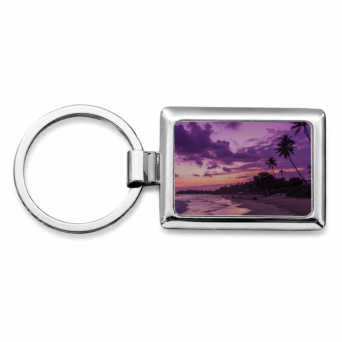 Purple Sunset Seascape Beach Rectangle Metal Keychain