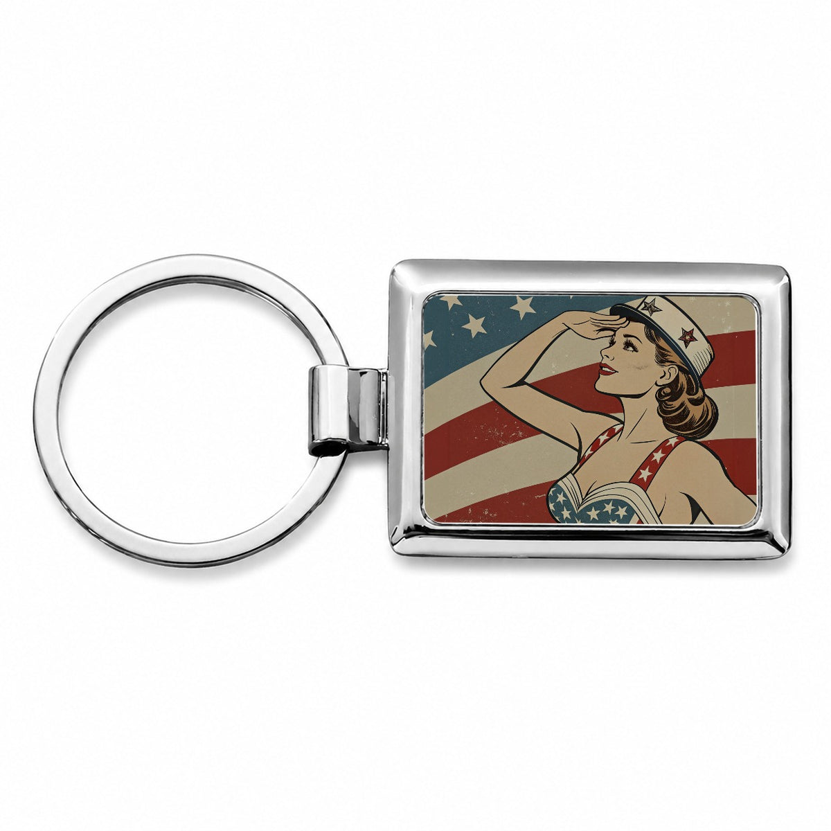 Retro Patriotic Sailor Pinup USA America Rectangle Metal Keychain