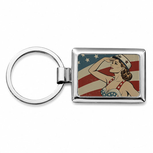 Retro Patriotic Sailor Pinup USA America Rectangle Metal Keychain
