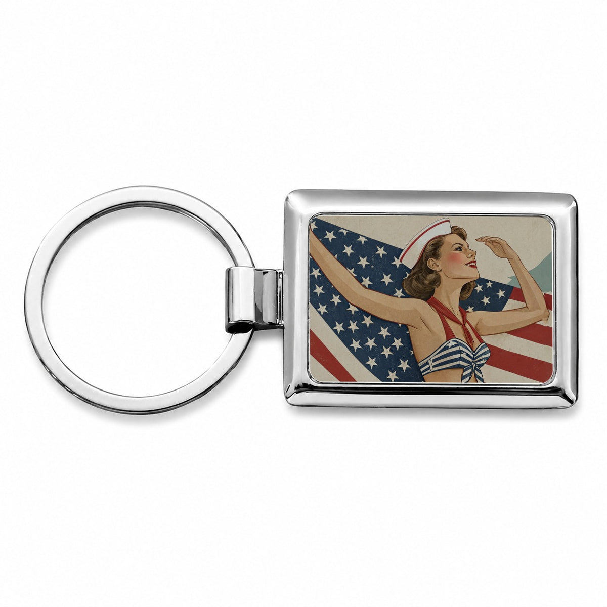 Retro Summer Sailor Pinup USA America Rectangle Metal Keychain