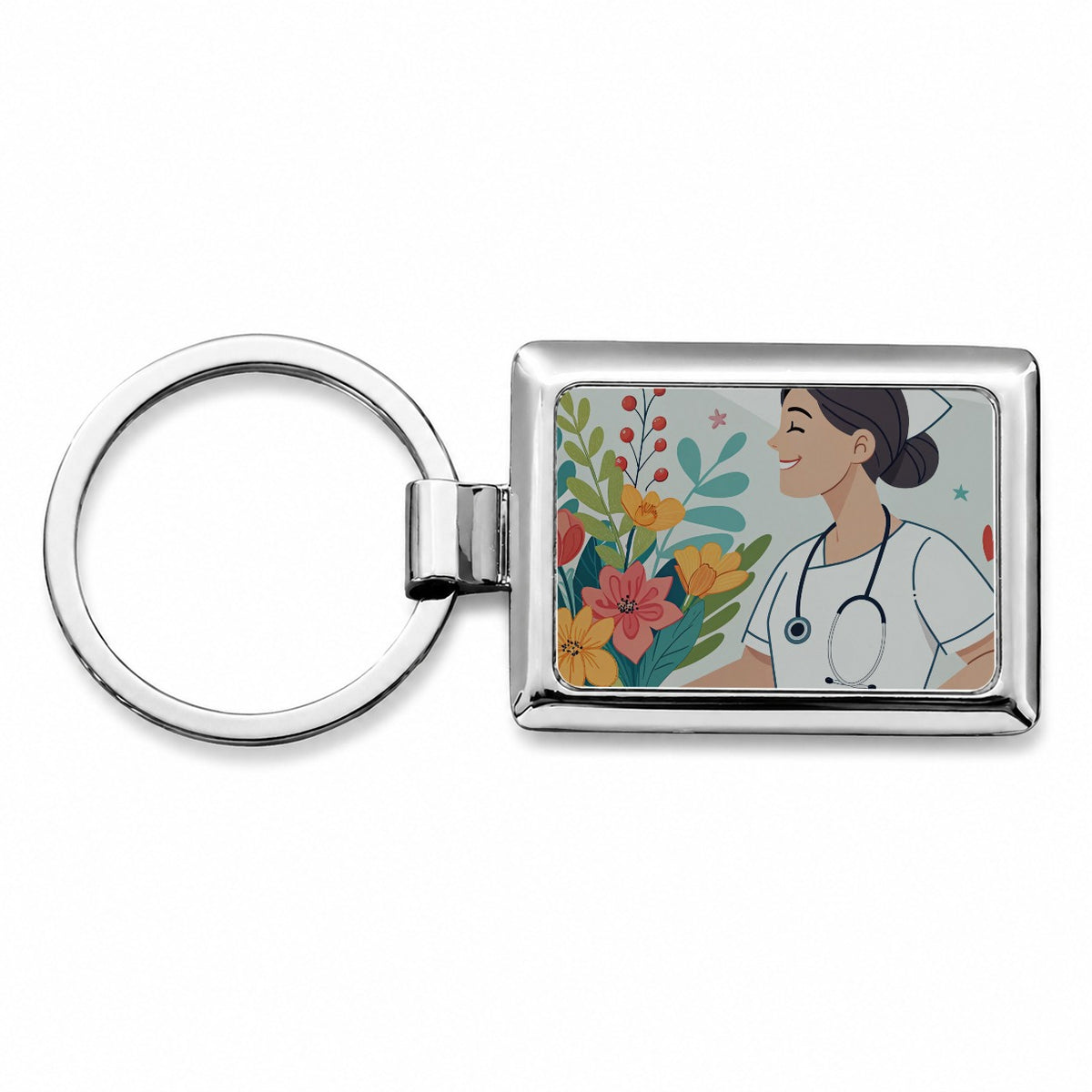 RN LVN Nurse Nursing Flowers Rectangle Metal Keychain