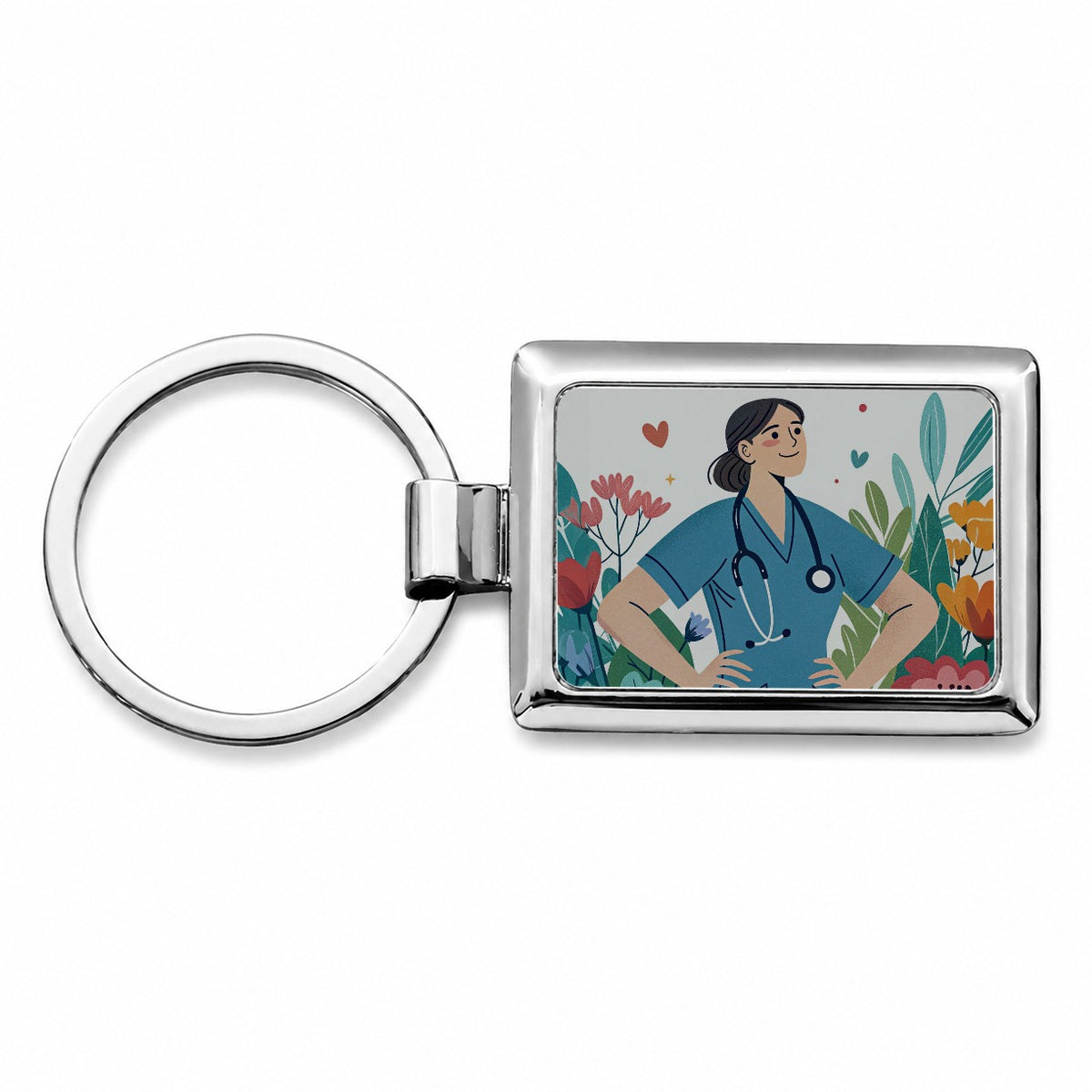 RN LVN Wildflower Nurse Rectangle Metal Keychain