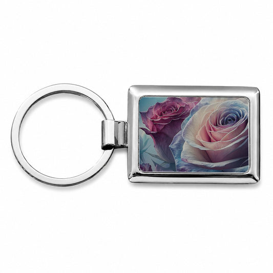 Roses Flowers Blooms Rectangle Metal Keychain