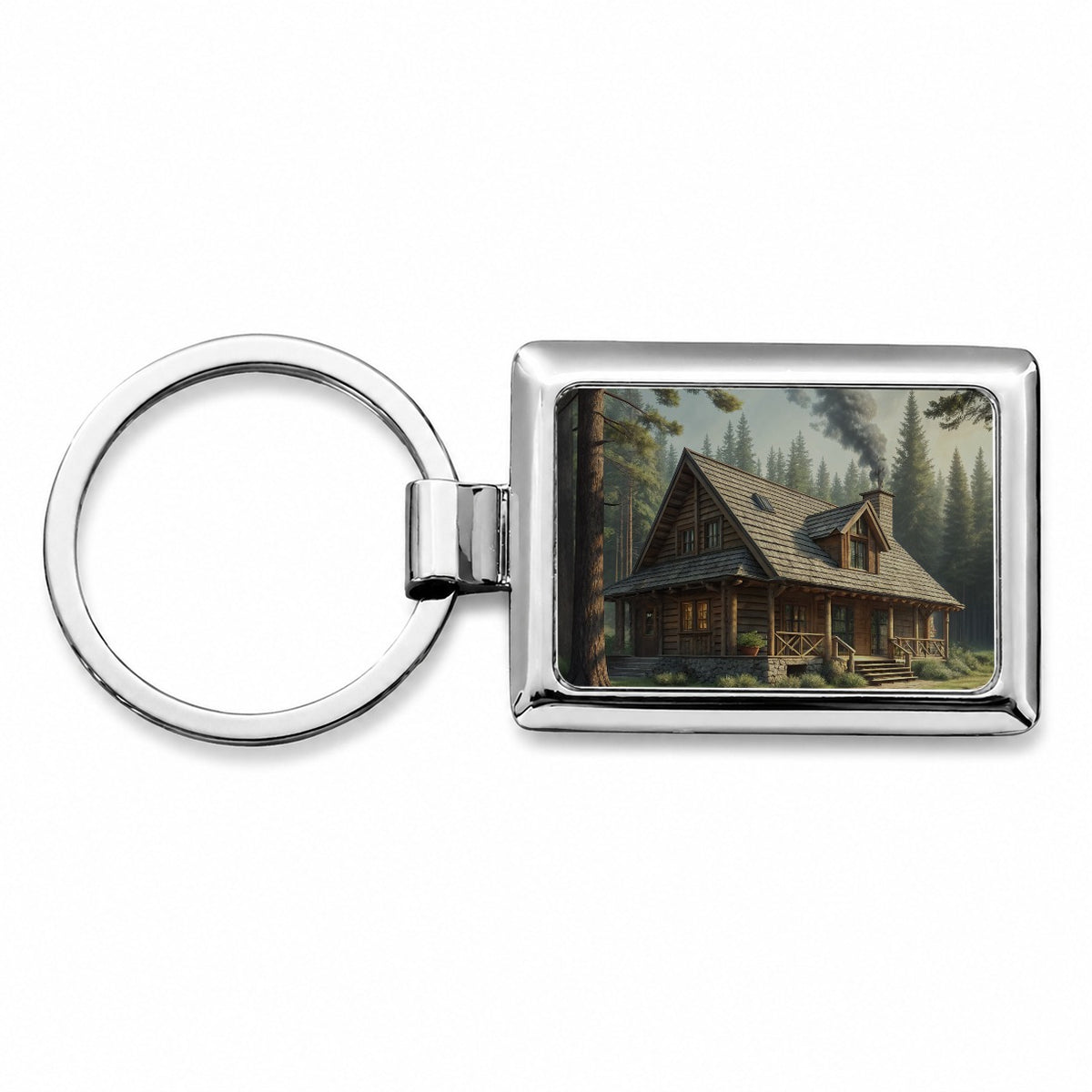 Rustic Hunting Lodge Log Cabin Rectangle Metal Keychain
