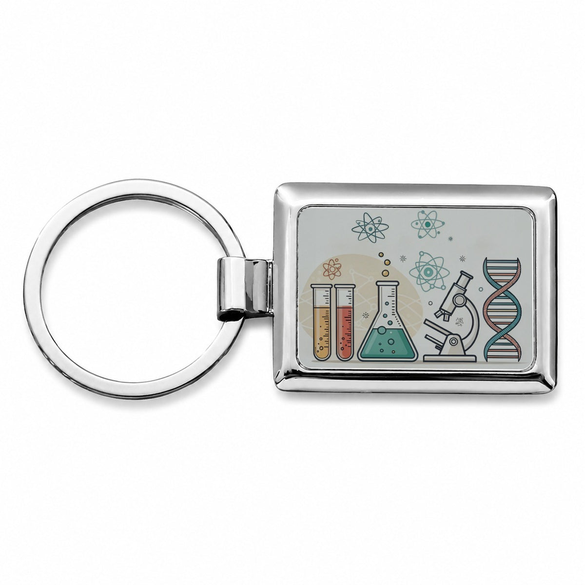 Science Laboratory Chemistry Biology Physics Rectangle Metal Keychain