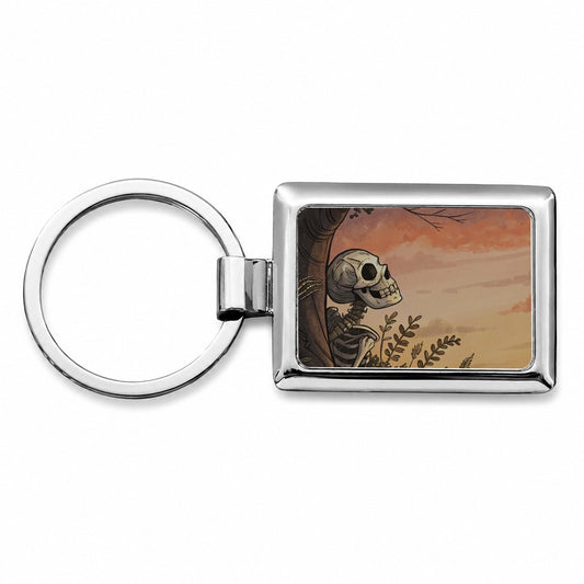 Skeleton Meadow Sunset Halloween Rectangle Metal Keychain