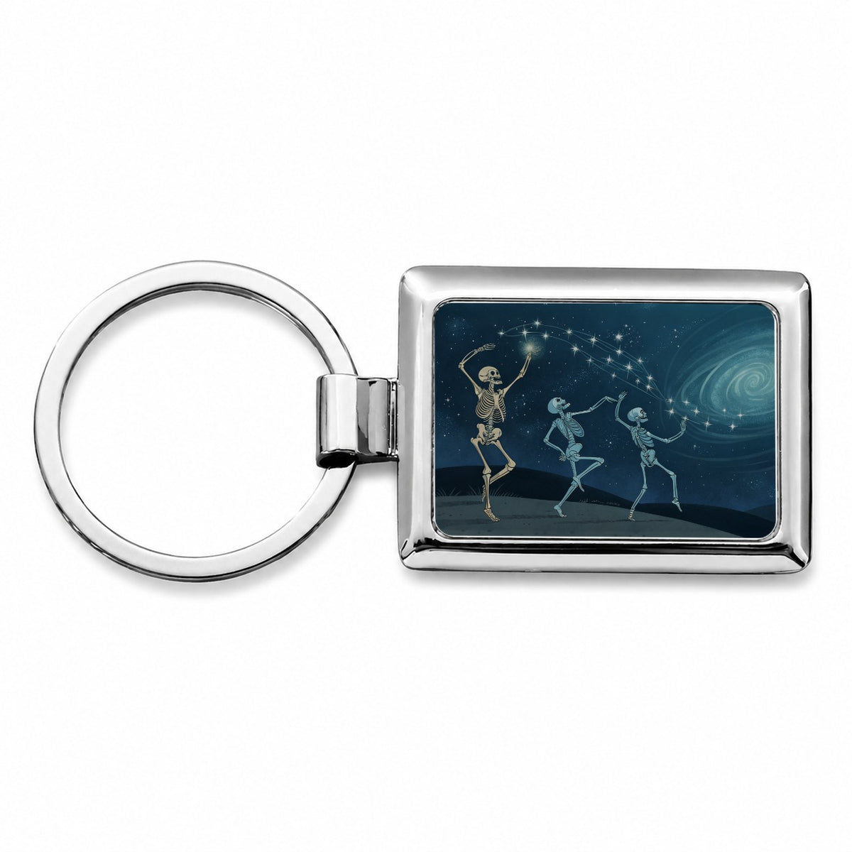Skeleton Moon Dance Halloween Rectangle Metal Keychain