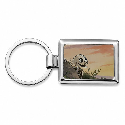 Skeleton Tree Sunset Halloween Rectangle Metal Keychain