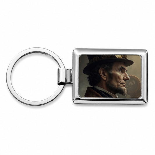 Steampunk Abraham Lincoln Portrait Rectangle Metal Keychain