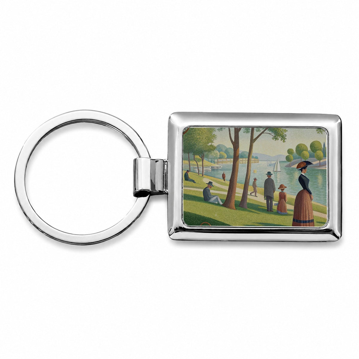 Sunday in the Park Seurat Inspired Rectangle Metal Keychain