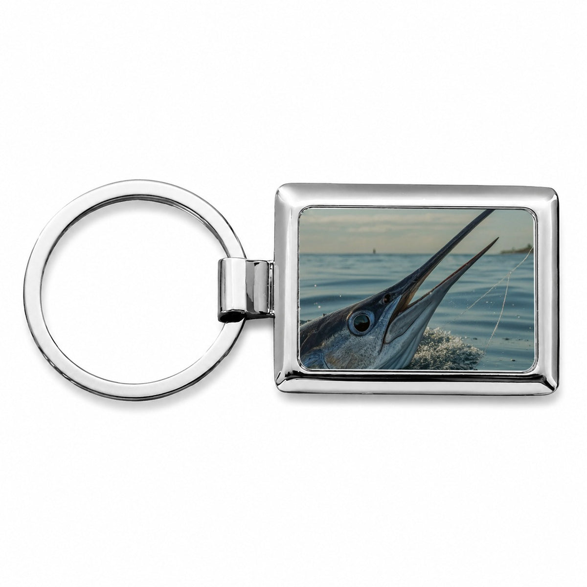 Swordfish Surface Fishing Rectangle Metal Keychain