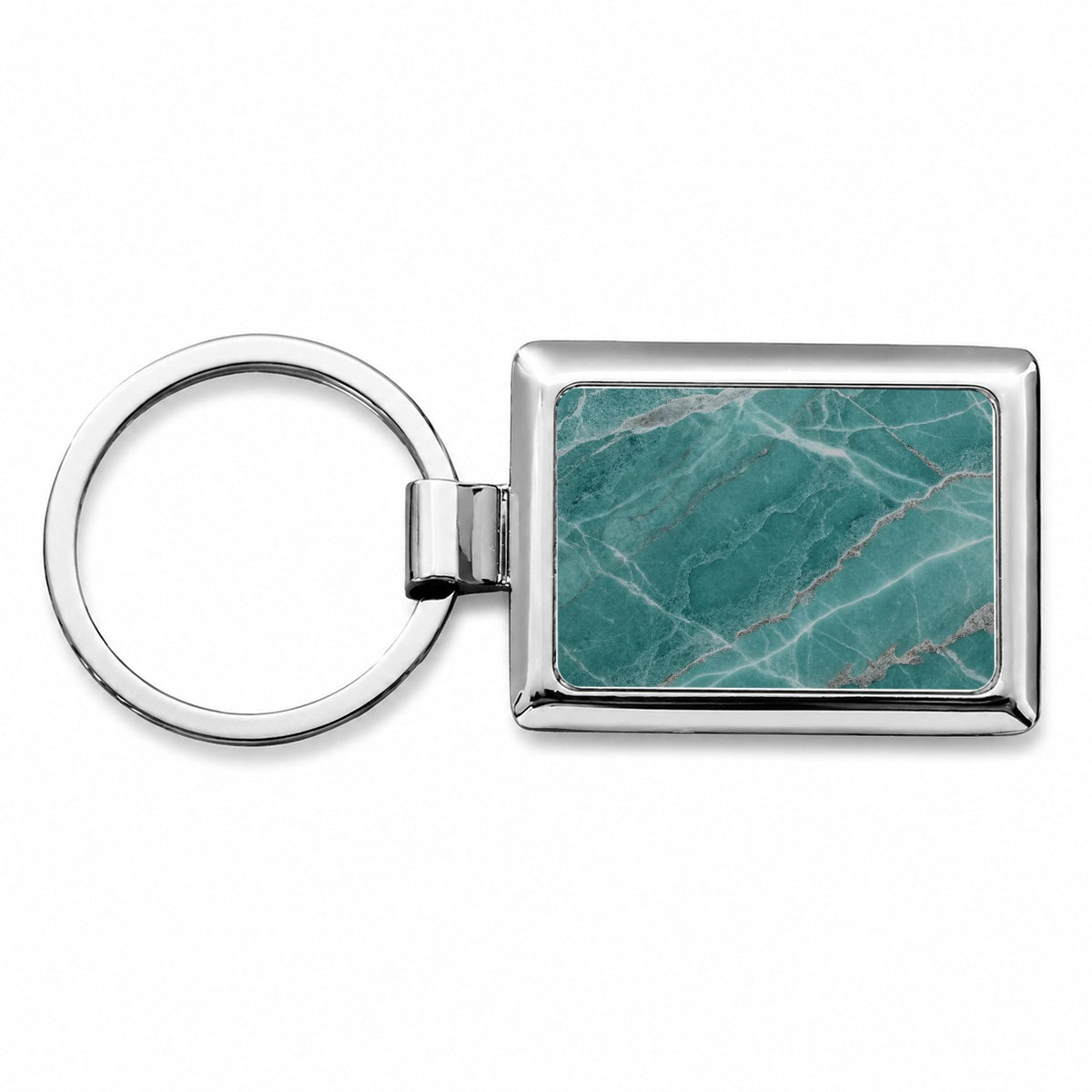 Teal Marble Abstract Texture Rectangle Metal Keychain