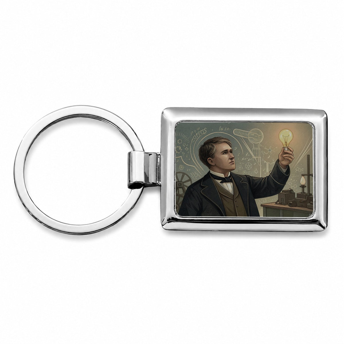 Thomas Edison Historic Inventor Rectangle Metal Keychain