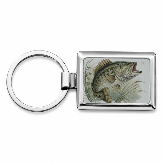 Trophy Largemouth Bass Fishing Rectangle Metal Keychain