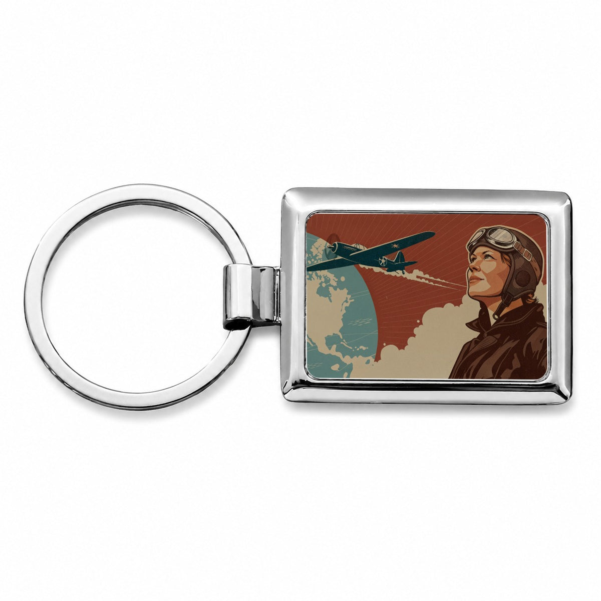 Vintage Amelia Earhart Aviation Travel Rectangle Metal Keychain