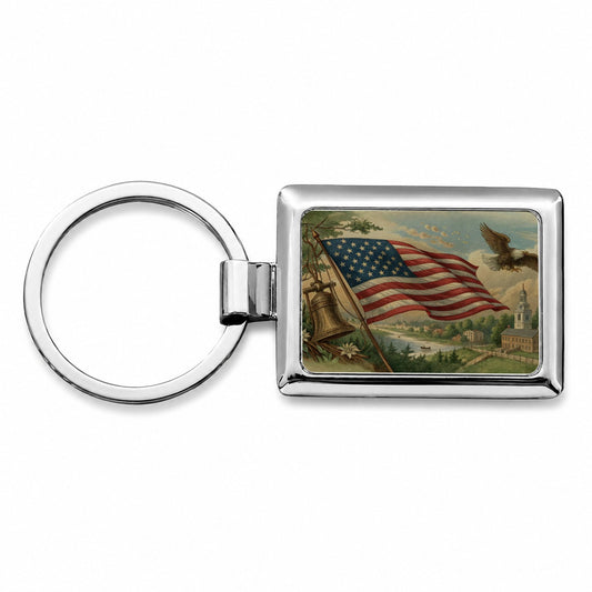 Vintage American Eagle Flag Rectangle Metal Keychain