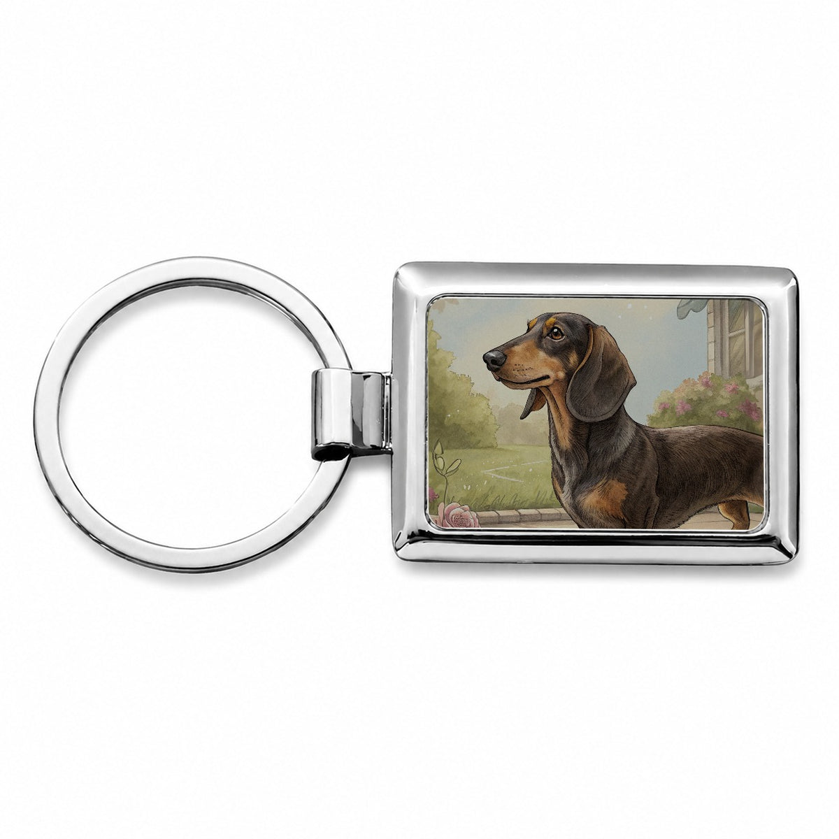Vintage Dachshund Dog Portrait Rectangle Metal Keychain