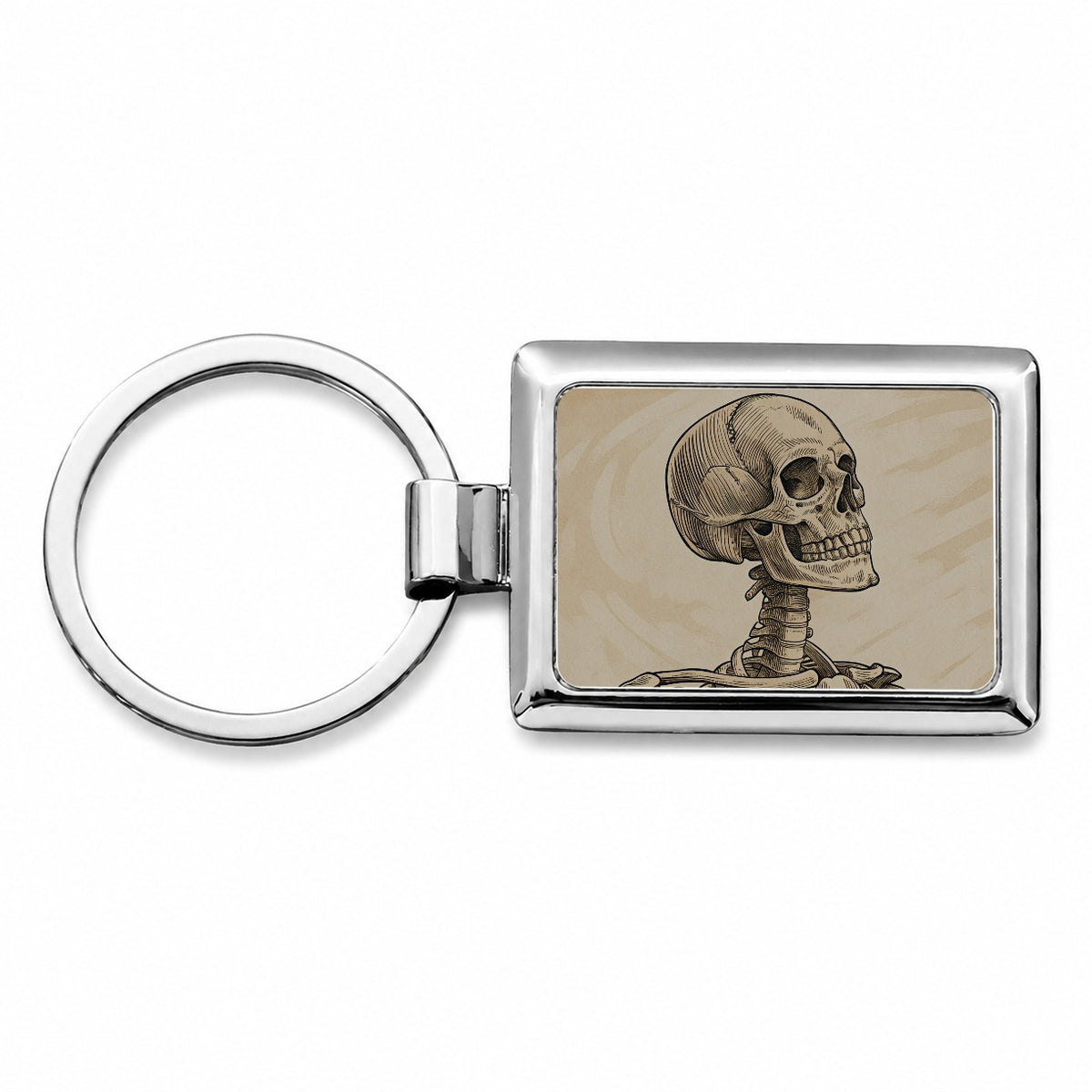 Vintage Skeleton Illustration Rectangle Metal Keychain