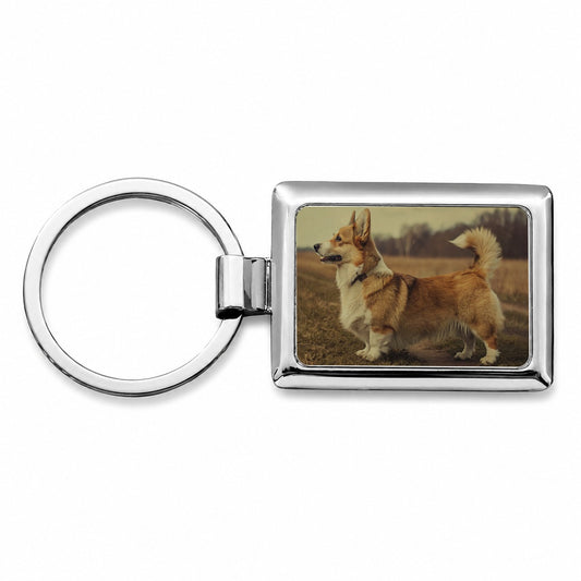 Vintage Welsh Corgi Dog Rectangle Metal Keychain