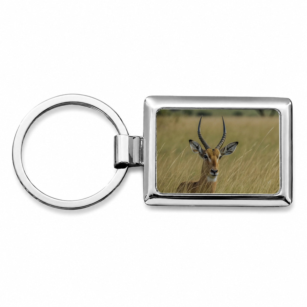 Watchful Antelope Nature Scene Rectangle Metal Keychain
