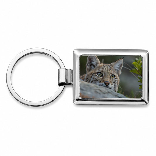Watchful Bobcat Wildlife Nature Rectangle Metal Keychain