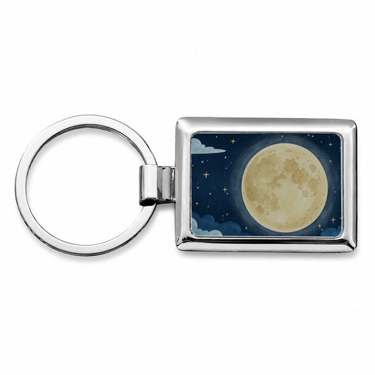 Watercolor Moon At Night Rectangle Metal Keychain