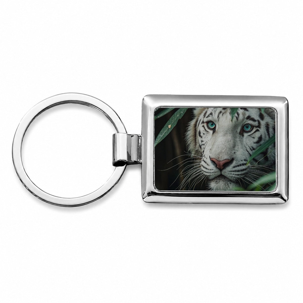 White Tiger Jungle Watch Rectangle Metal Keychain