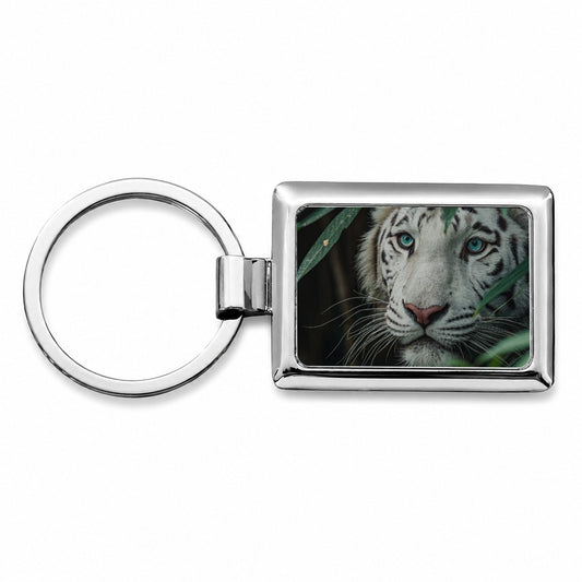 White Tiger Jungle Watch Rectangle Metal Keychain