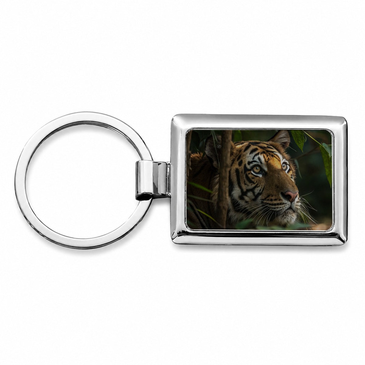 Wild Tiger Forest Jungle Rectangle Metal Keychain