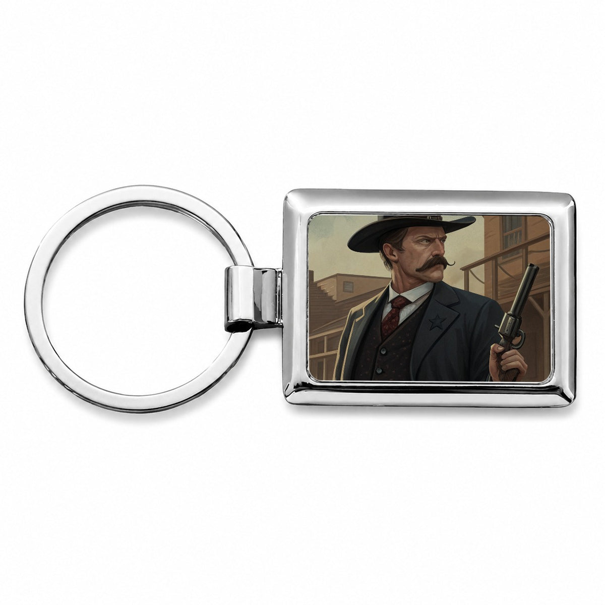 Wyatt Earp Frontier Gunslinger Rectangle Metal Keychain