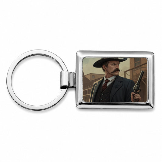 Wyatt Earp Frontier Gunslinger Rectangle Metal Keychain