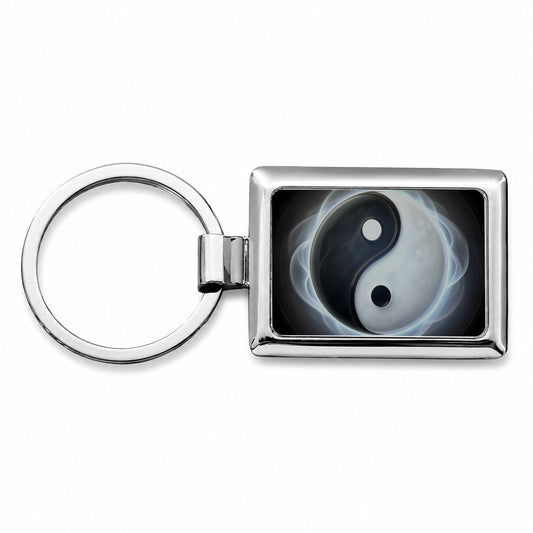 Yin Yang Spiritual Rectangle Metal Keychain