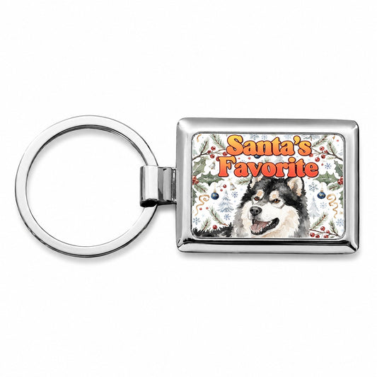 Alaskan Malamute Dog Christmas Santa's Favorite Rectangle Metal Keychain