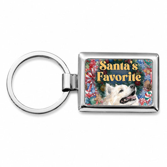 American Eskimo Dog Christmas Santa's Favorite Rectangle Metal Keychain