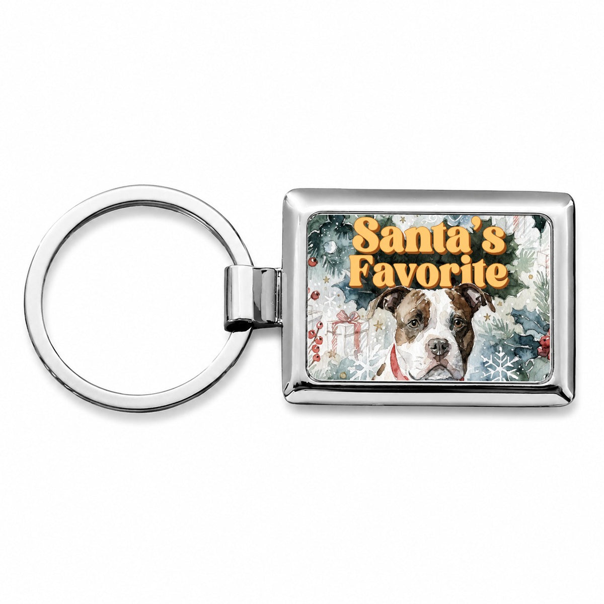 American Staffordshire Terrier Christmas Santa's Favorite Rectangle Metal Keychain