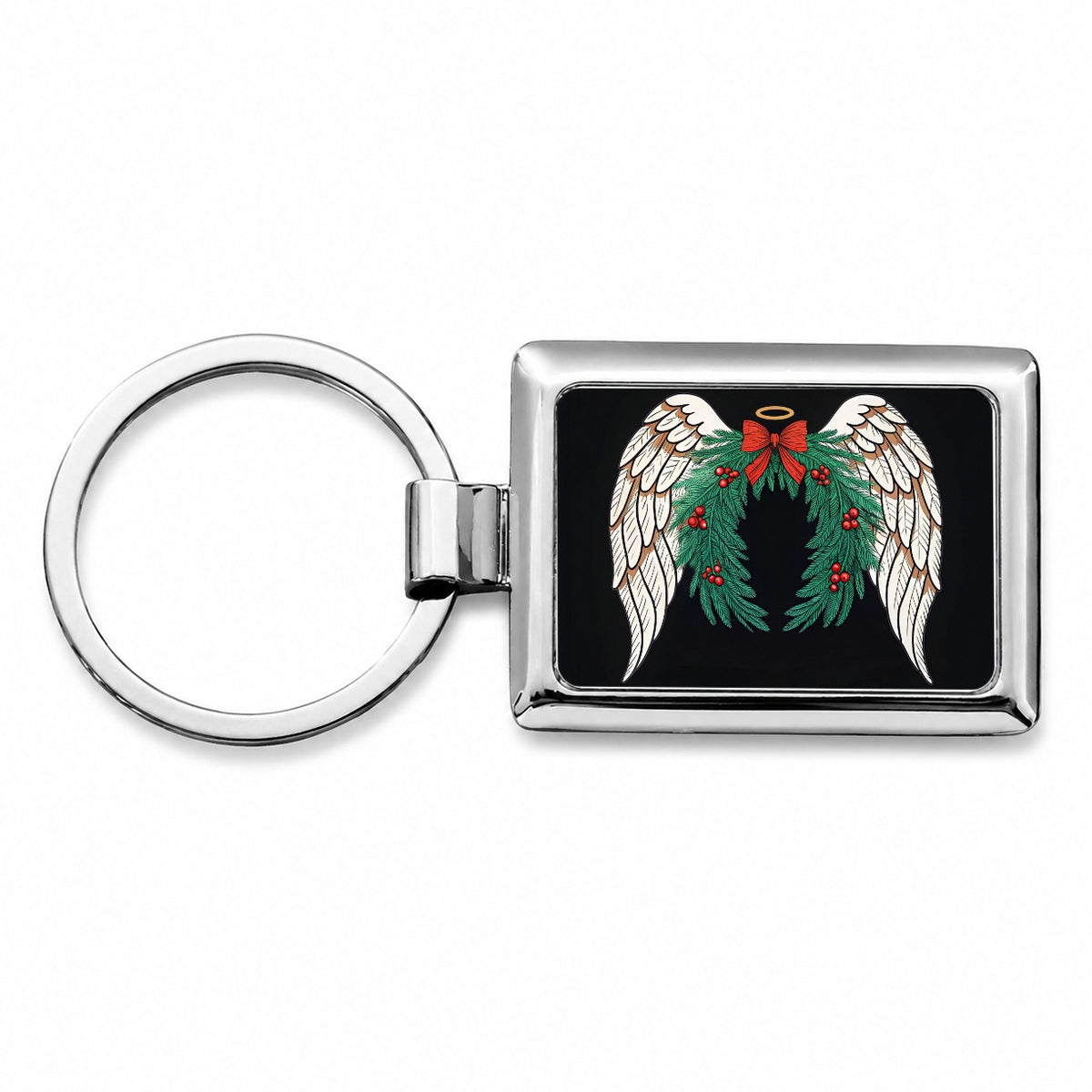 Angel Wings Christmas Rectangle Metal Keychain