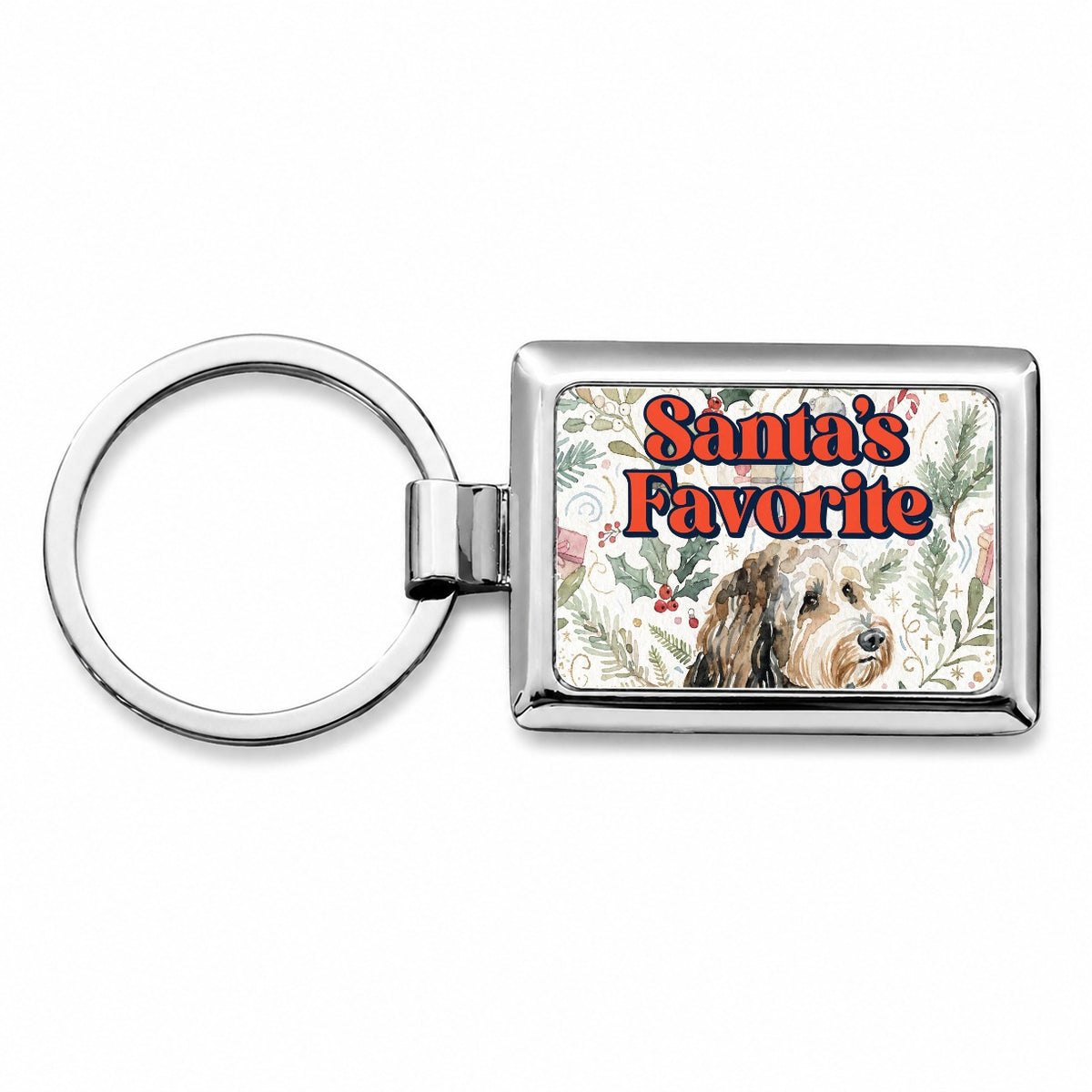 Aussiedoodle Dog Christmas Santa's Favorite Rectangle Metal Keychain